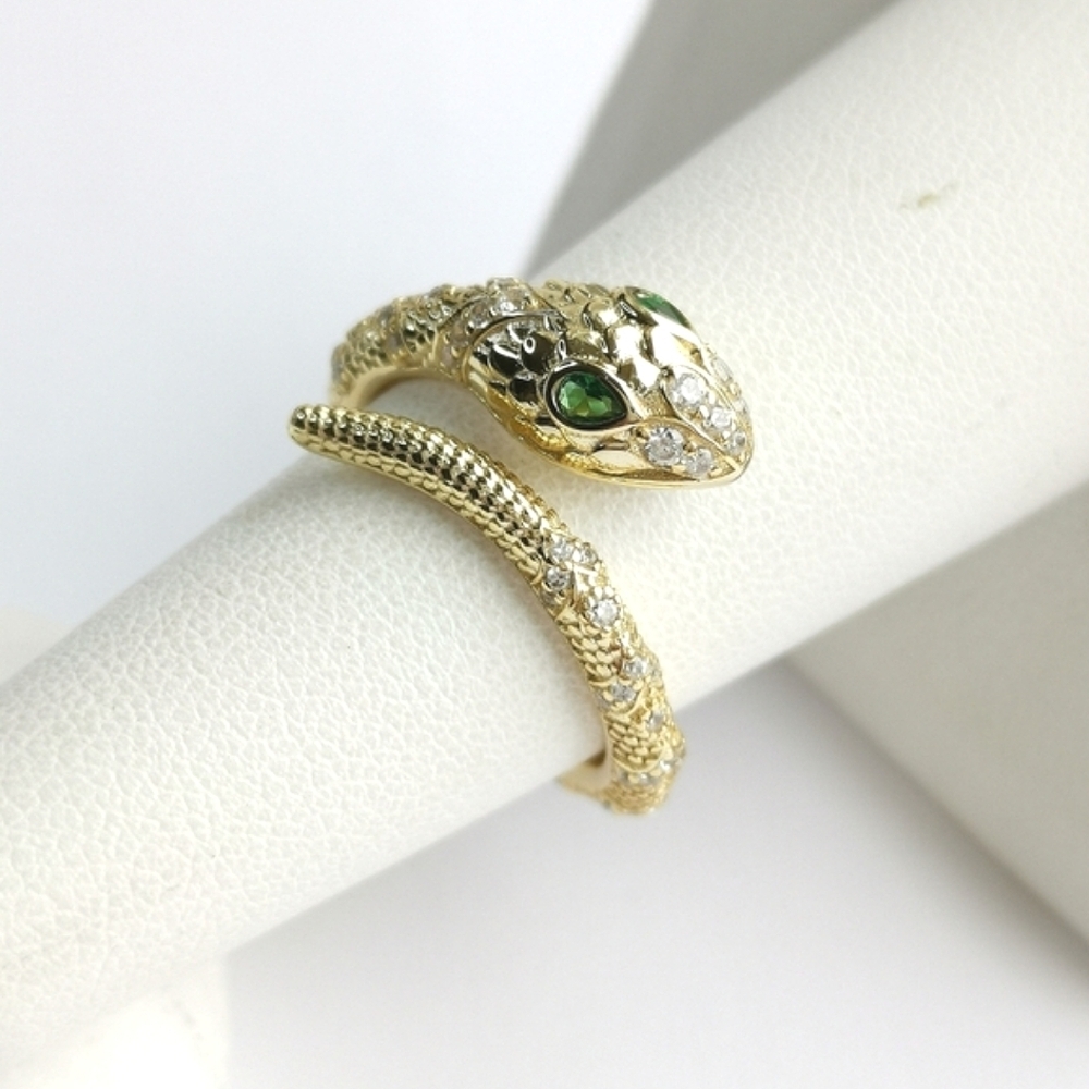 Snake ring serpent 14k Gold on Sterling Silver Diopside size 7 🆕